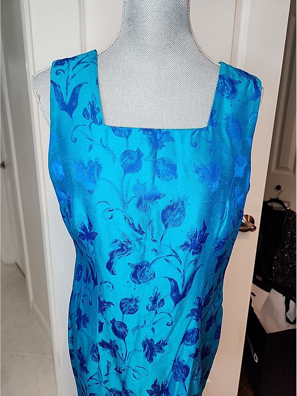 Molly Malloy Cocktail Dress Women's 12 Blue Floral Shift Midi Classic Classy - Picture 2 of 7